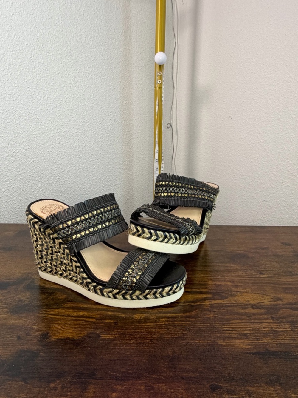 Vince Camuto Black Woven Espadrille Wedge Sandals